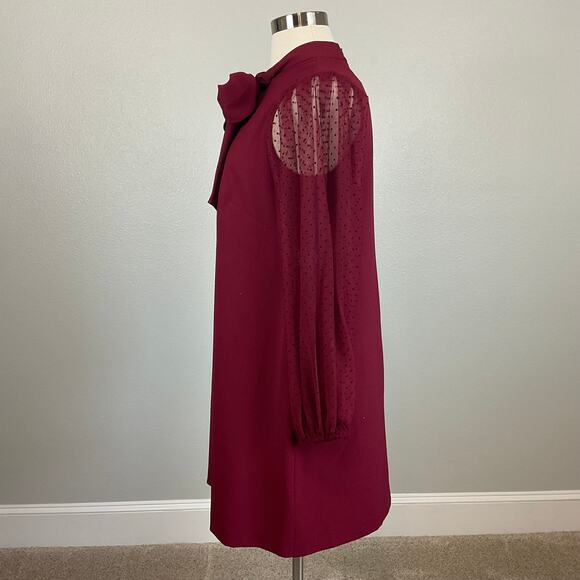 Vince Camuto Long Sleeve Mini Shift High Tie Neck Size 14W Bordeaux Red Holiday - Picture 6 of 13